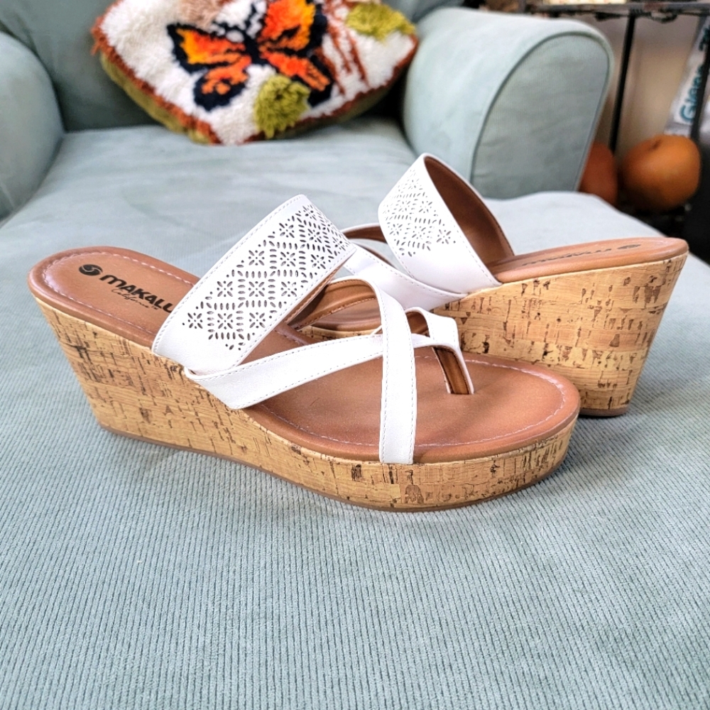 Makalu White Cork Wedges Size 11 NWOT